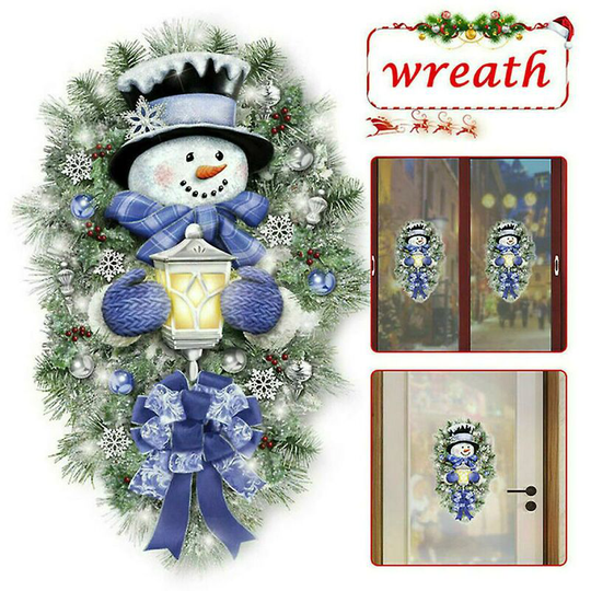 Christmas Snowman Wreath Door Window Decal Sticker Christmas Shop Home Decor(20x30cm)