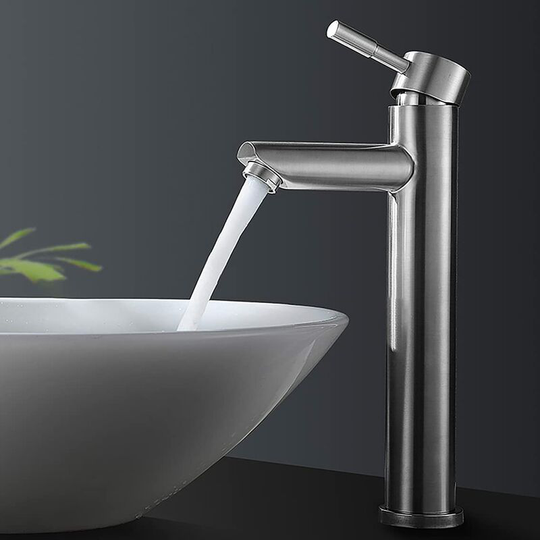 Bathroom Sink Faucet High Spout for Countertop Washbasin with Splash-Proof Aerator Ceramic Cartridge Single Handle Hot and Cold Black Adjustable