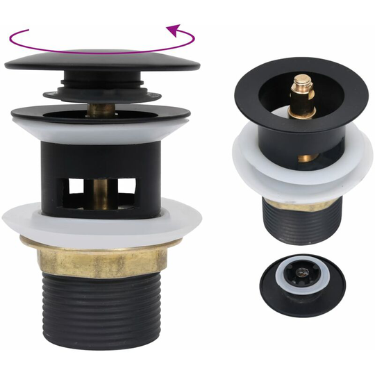 Push Drain with Overflow Function Black 6.4x6.4x9.1 cm Vidaxl Black