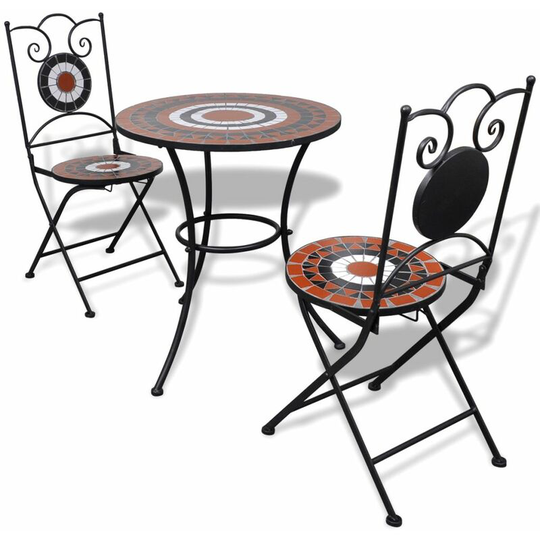 3 Piece Bistro Set Ceramic Tile Terracotta and White VDTD15512 - Topdeal