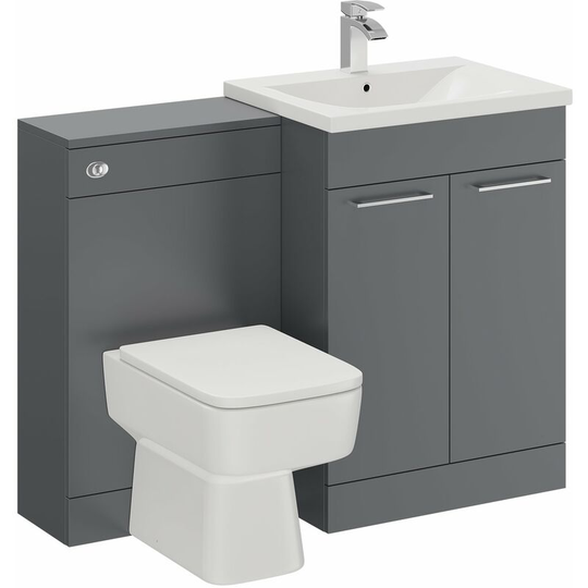 Wholesale Domestic - Napoli Gloss Grey 1100mm 2 Door Vanity Unit Toilet Suite - Gloss Grey