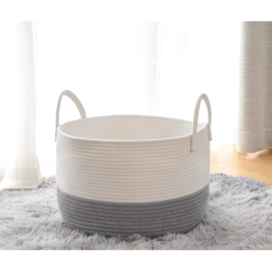 Cotton Rope Basket Woven Baby Laundry Basket With Handle