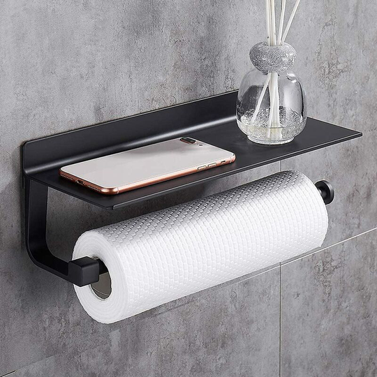 Perlerare - Wall-Mounted Paper Towel Holder Paper Towel Dispenser 33cm, Aluminium, Black Kitchen Paper Holder