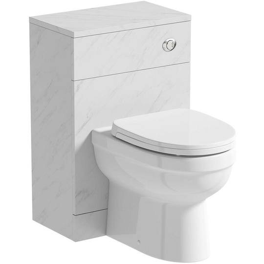 Lea marble slimline back to wall unit 500mm and Eden back to wall toilet with seat - White - Orchard