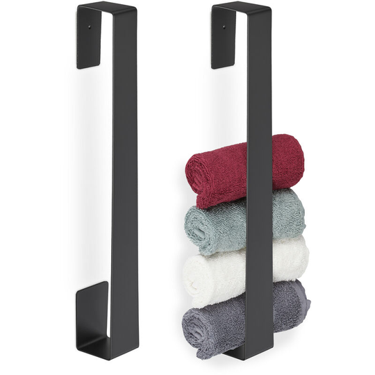 2x Towel Storage Rails for Bathroom, Stainless Steel, 45 cm, No Drilling, Self-Adhesive to the Wall, Black - Relaxdays