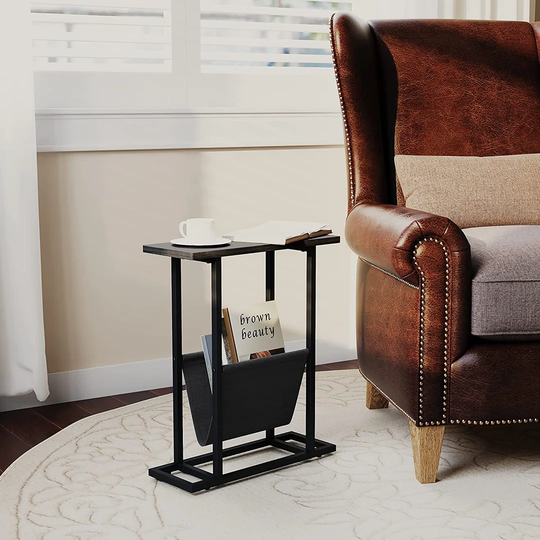 Rosalna Wood Metal Side Table with Storage