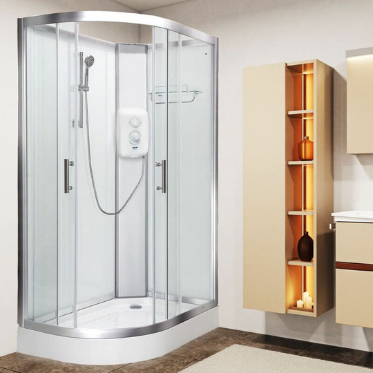 Electric Shower Cubicle Cabin Vidalux Pure e rh 1200 x 800 White Enclosure 8.5kW - Silver