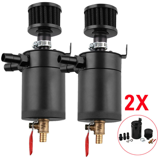 Maerex - 2X Universal 2-Port Oil Catch Can Tank Reservoir w/Drain Valve Breather Baffled