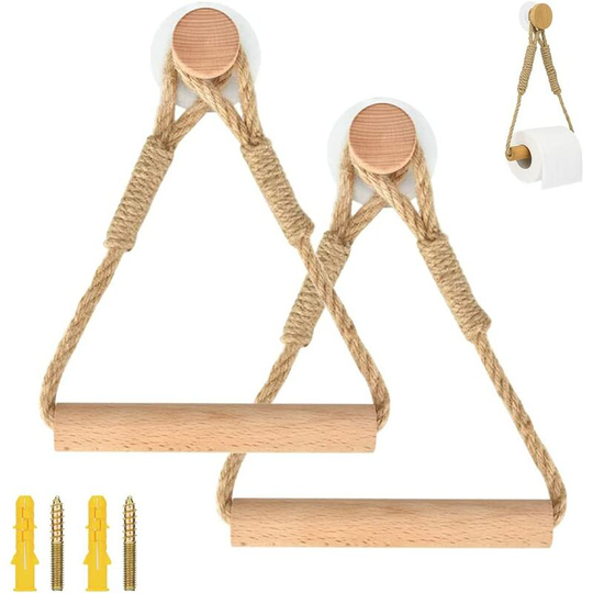 Self-adhesive toilet paper holder, toilet paper holder, toilet paper holder, wooden napkin ring, rustic (2 pieces)