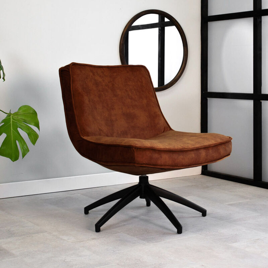 Industrial swivel Armchair Nickole Copper Velvet - Brown, Red, Cognac