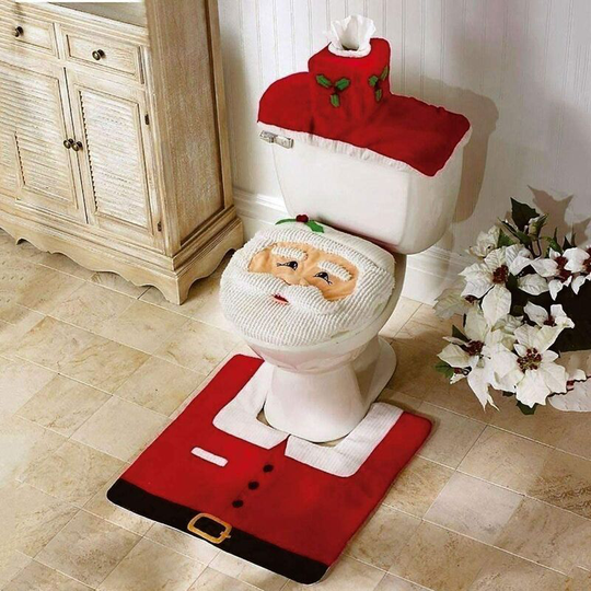 Christmas Decorations for Toilet Lid, Toilet Cover and Mat, Santa Claus Novelty Decorative Accessories