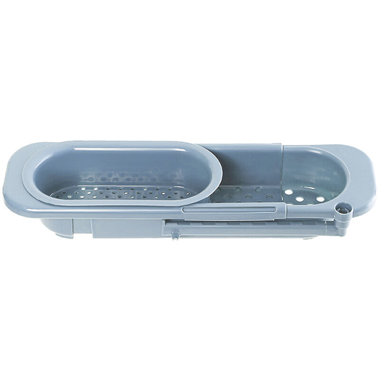 Multifunctional Partition Kitchen Retractable Sink Drain Basket Dish Rack Sink Filter Water Basket Fruit Vegetable Tableware Dish, Gray blue - Gray