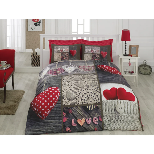 Swanigan Red/Black/Cream Lilac 100% Cotton Duvet Cover Set
