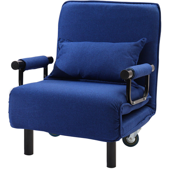 Livingandhome Blue Linen Armchair Foldable Movable Sofa bed with Pillow