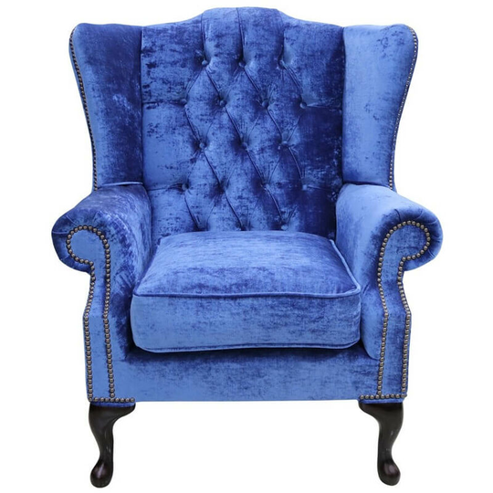 Chesterfield Mallory High Back Wing Chair Modena Blueberry Velvet