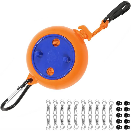 Bette Retractable Clothesline, Portable Camping Clothesline 8m, Outdoor Clothesline, with Stable Attachment Buckle + Clip, for Indoor Outdoor Camping