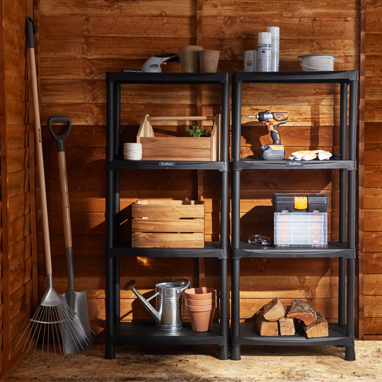 Akash Pack of Two 4 Tier Plastic Shelving Utility Unit Shed Garage Storage Freestanding Shelves System