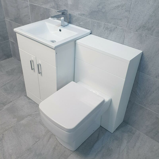 Tess 1050mm Square Modern Vanity Sink + Toilet Set Suite Bathroom Storage White, With Tap + Waste