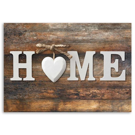 Canvas Print Home Heart Inscription Brown
