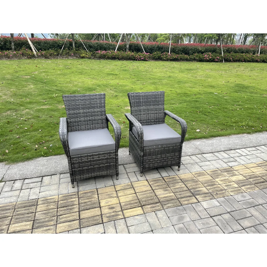 2Pc Rattan Chairs With Seat Cushion Grey
