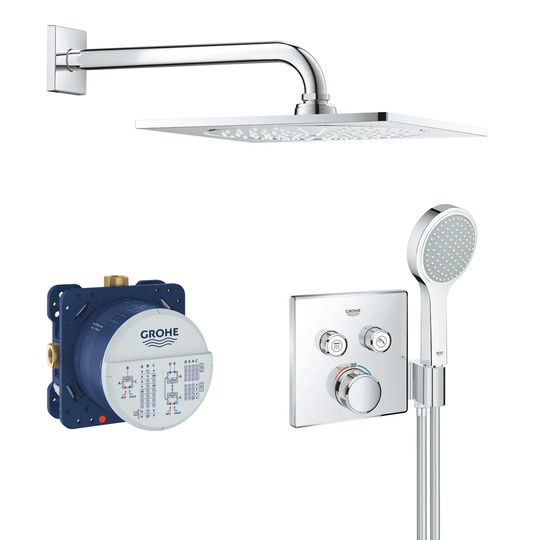 Grohtherm SmartControl Perfect Shower Set with Rainshower F-Series 10" head shower (1 spray), hand shower (2 sprays) and thermostat, chrome, 34742000