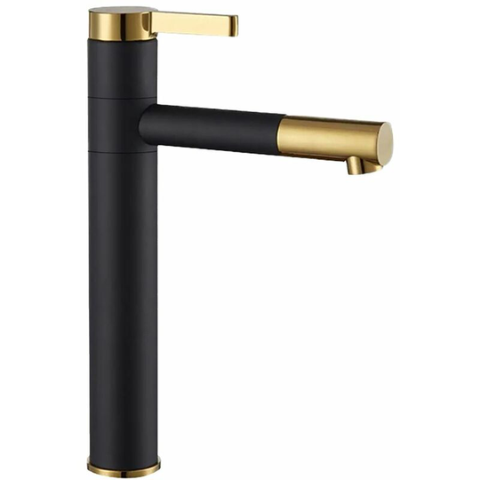 REA - Tall Basin Tap Black/Gold Colour Finished Brass Bathroom Standing Faucet Mixer