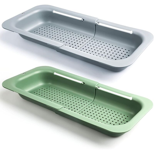Strainer Colander 2 Pack, Extendable Strainer Basket for Kitchen, Adjustable Retractable Plastic Strainer Container Drain Vegetables, Fruits, Pasta