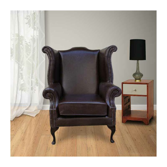 Saxon Chesterfield Queen Anne High Back Wing Chair Old English Red Brown