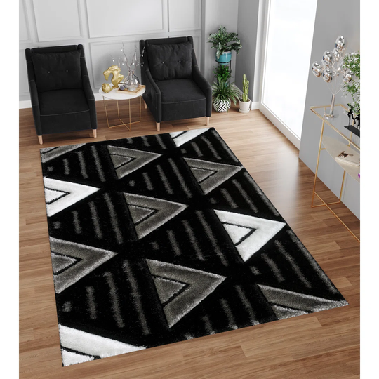 Gerika Power Loomed Polyester Black/Grey Rug