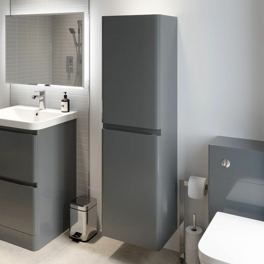 Bathroom Cabinet Cupboard Furniture Tall Storage Unit Tallboy Shelves Grey Gloss - Grey