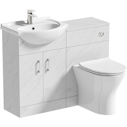 Lea marble 1060mm combination and Derwent round back to wall toilet with seat - White - Orchard
