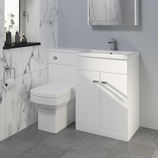 Aurora Toilet & Basin Vanity Unit Combination with Doors - Gloss White 1100mm Right Hand