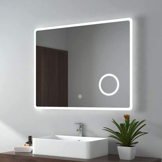Backlit Illuminated Bathroom Mirror with Shaver Socket 600x1000mm, Mirror with Lights + Demister + 3-Fold Magnification