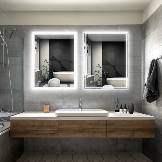 Elegant - Bathroom led Mirror Modern Wall Mounted Rectangular Bathroom Mirror 900x700mm + 900x700mm Both with Demister Pad