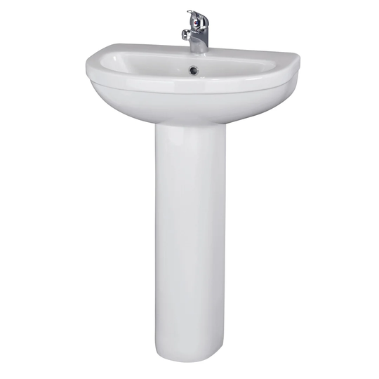 675mm Tall White U-Shaped Full Pedestal Basin Bathroom Sink and Overflow