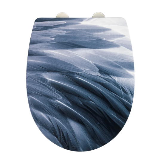 Toilet seat Plumes with relief surface, toilet seat with soft-closing mechanism, quick-fix, made of break-resistant thermoplastic material
