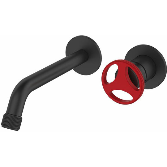 Sea-horse - Concealed Basin Mixer Tap Sink Faucet Black Finishing Industrial Red Handle