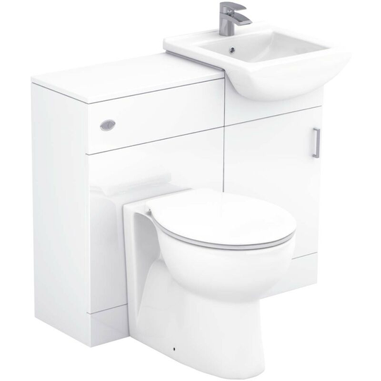 Modena Gloss White 950mm 1 Door Vanity Unit Toilet Suite - White