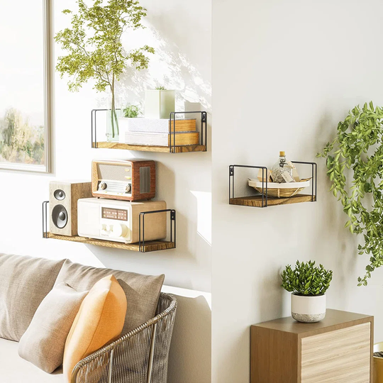 Rustic Floating Shelves, Decorative Wood Wall Shelves Set Of 3, Wall Mounted Storage Shelves For Bedroom, Living Room, Kitchen, Bathroom, Office And M