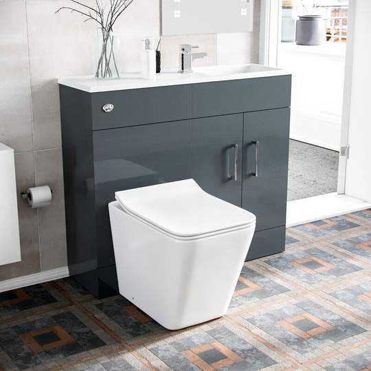 Neshome - Slimline Grey Vanity Cabinet Basin and Square btw Rimless Toilet Flat Pack | James