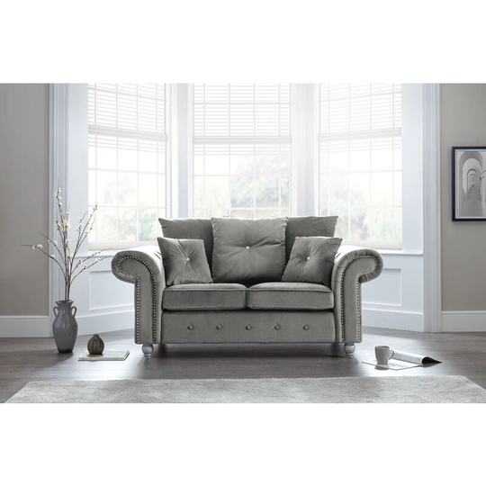 Olympia 2 Seater Plush Velvet Fabric Sofa - Grey