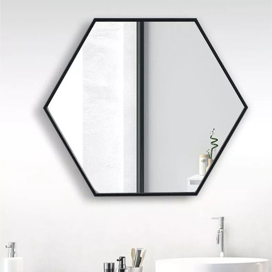 Black Wall Mounted Modern Hexagon Vanity Mirror for Bathroom - Livingandhome