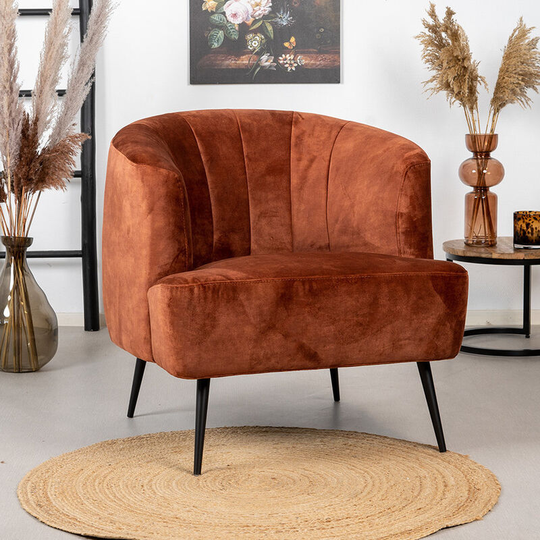 Velvet armchair Billy Copper - Red, Cognac