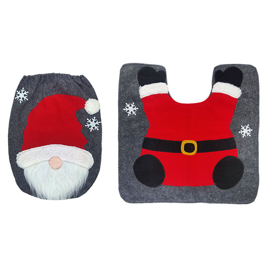 Toilet Cover Christmas Decoration Floor Mat Water Tank Cover 1 Set Red