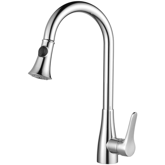 Chrome-plated pull-out single lever sink mixer tap - Saona