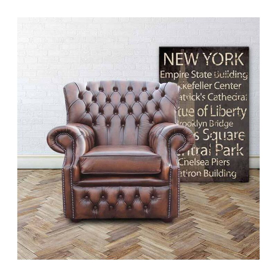 Chesterfield Abbot High Back Wing Chair Antique Brown uk Manufactured Armchair