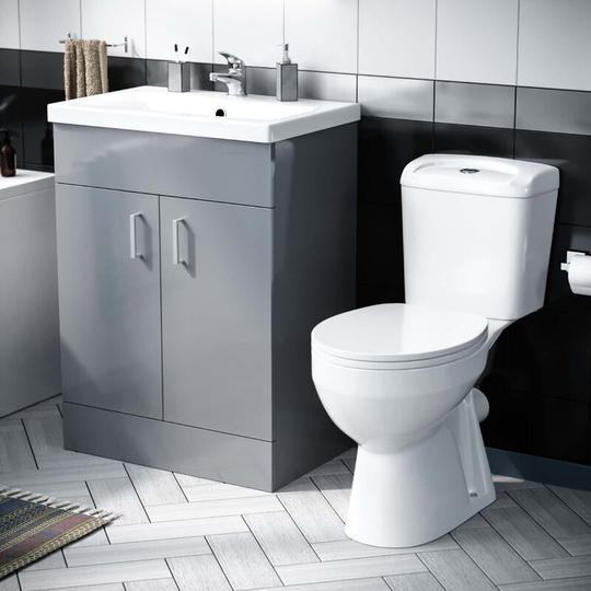 Neshome - Nanuya 600mm Basin Light Grey Vanity & wc Toilet Pan, Soft Close Seat