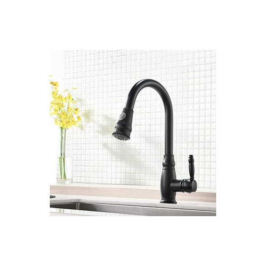 Kitchen faucet for sink with pull-out shower bar, black