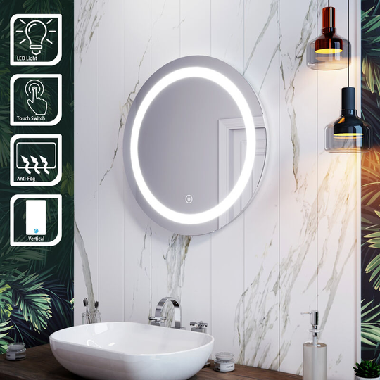 Elegant - Backlit Mirror Round Anti-Fog Bathroom Mirror 600x600mm Mirror with Sensor