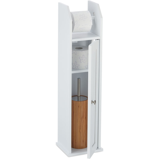 Standing Toilet Paper Holder, Slim for 5 Spare Rolls, Bathroom Side Cabinet, mdf, hwd 78.5 x 20 x 18 cm, White - Relaxdays